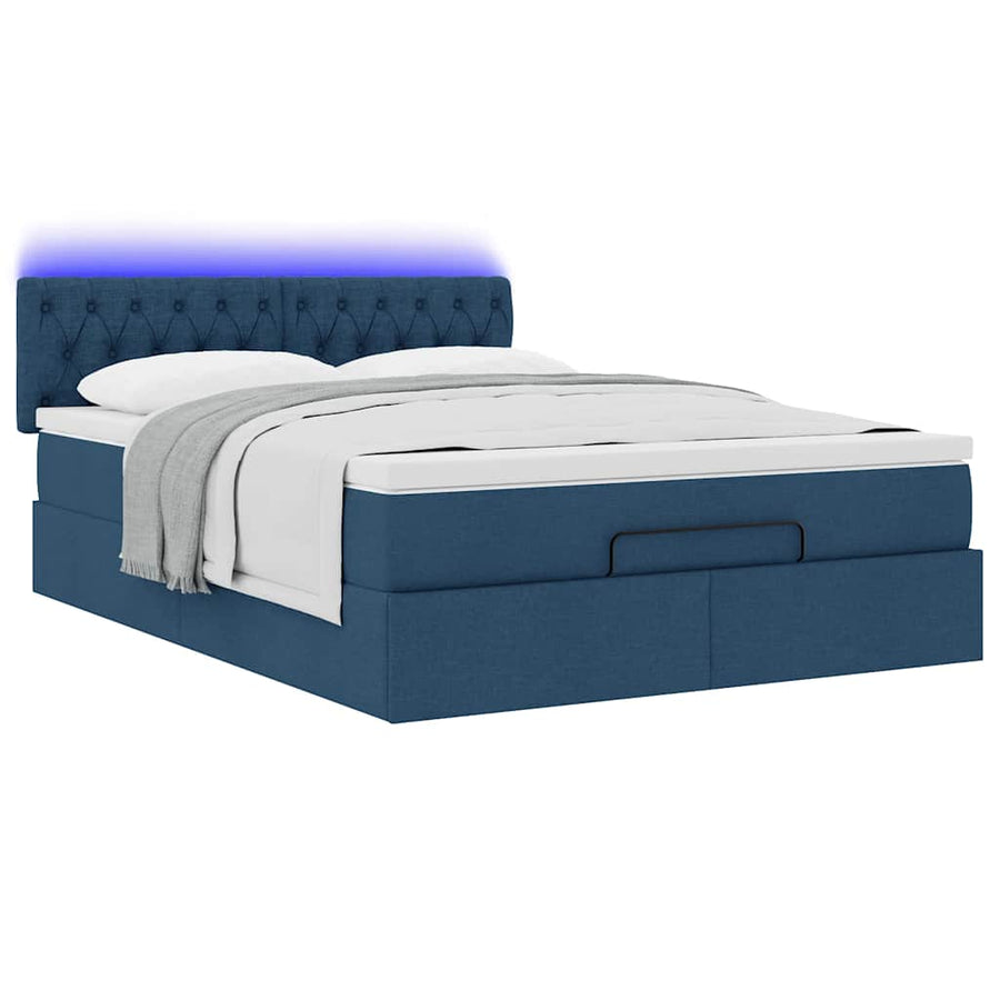 Ottoman bed met matras en LED's 140x200cm stof blauw