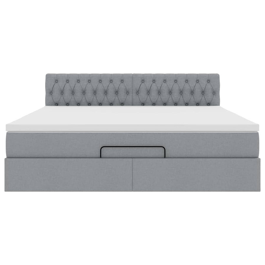 Ottoman bed met matras en LED's 160x200 cm stof lichtgrijs