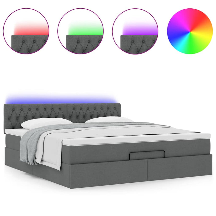 Ottoman bed met matras en LED's 160x200cm stof donkergrijs