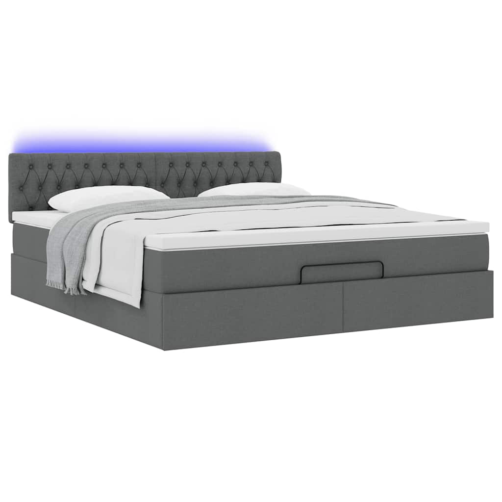 Ottoman bed met matras en LED's 160x200cm stof donkergrijs