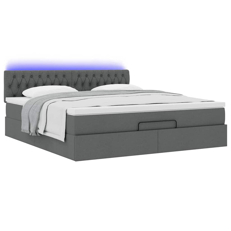Ottoman bed met matras en LED's 160x200cm stof donkergrijs