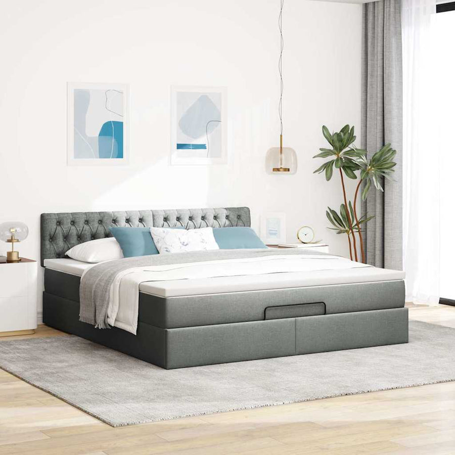 Ottoman bed met matras en LED's 160x200cm stof donkergrijs