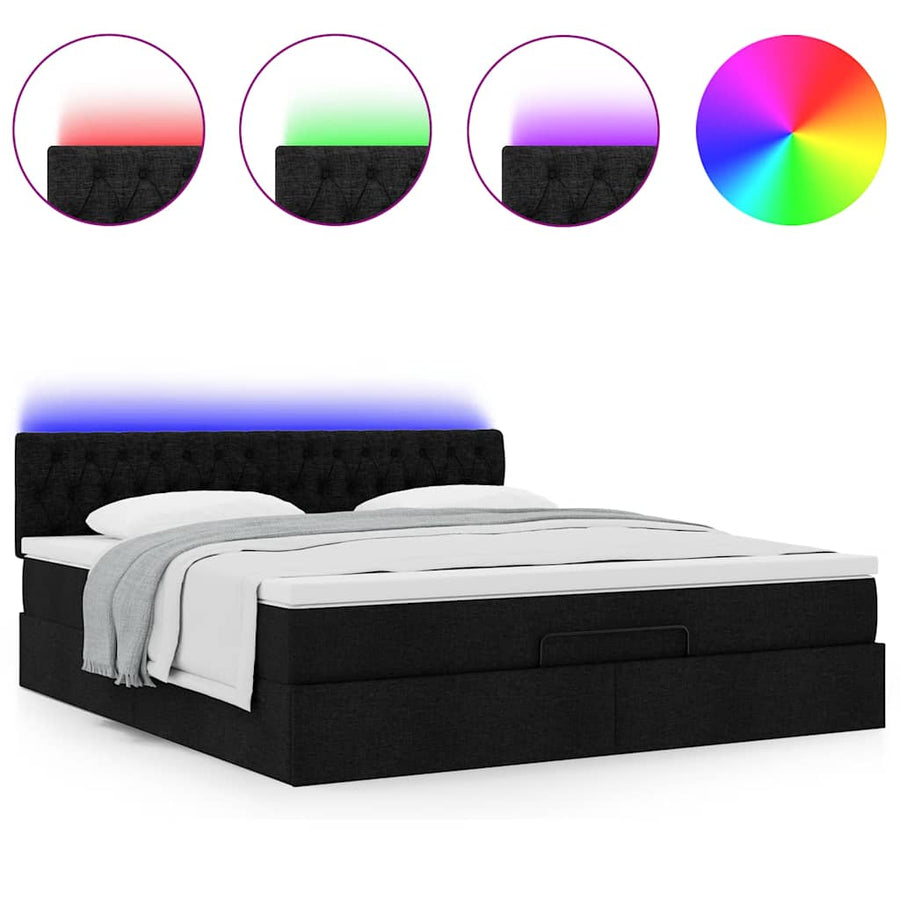 Ottoman bed met matras en LED's 160x200cm stof zwart