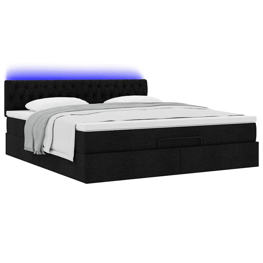 Ottoman bed met matras en LED's 160x200cm stof zwart