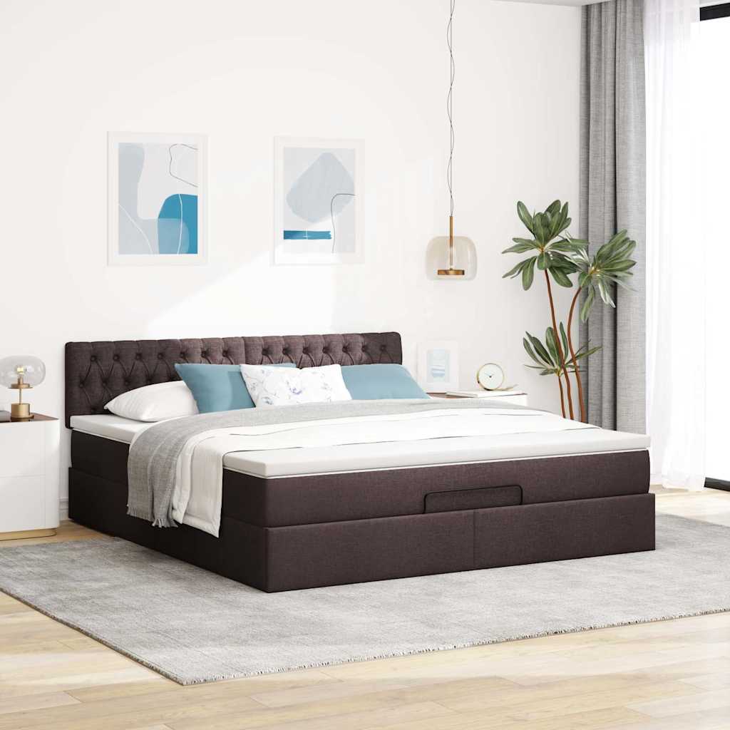 Ottoman bed met matras en LED's 160x200cm stof donkerbruin