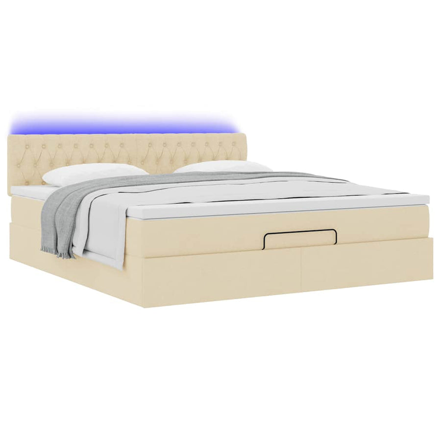 Ottoman bed met matras en LED's 160x200cm stof crèmekleurig