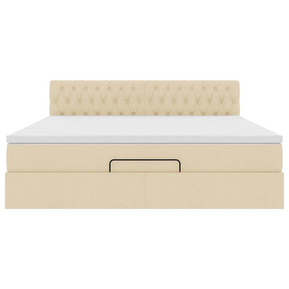 Ottoman bed met matras en LED's 160x200cm stof crèmekleurig
