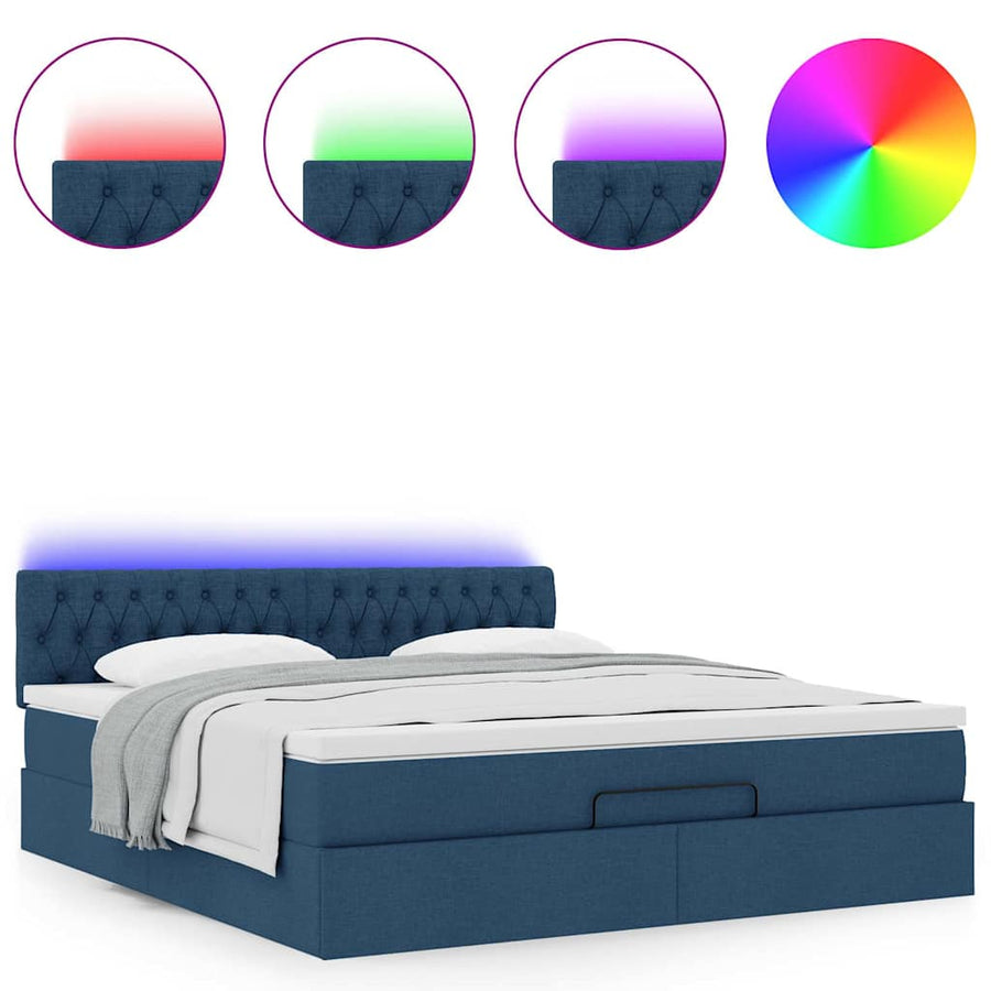 Ottoman bed met matras en LED's 160x200cm stof blauw
