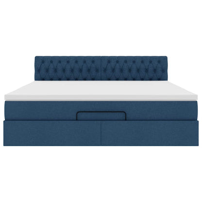 Ottoman bed met matras en LED's 160x200cm stof blauw