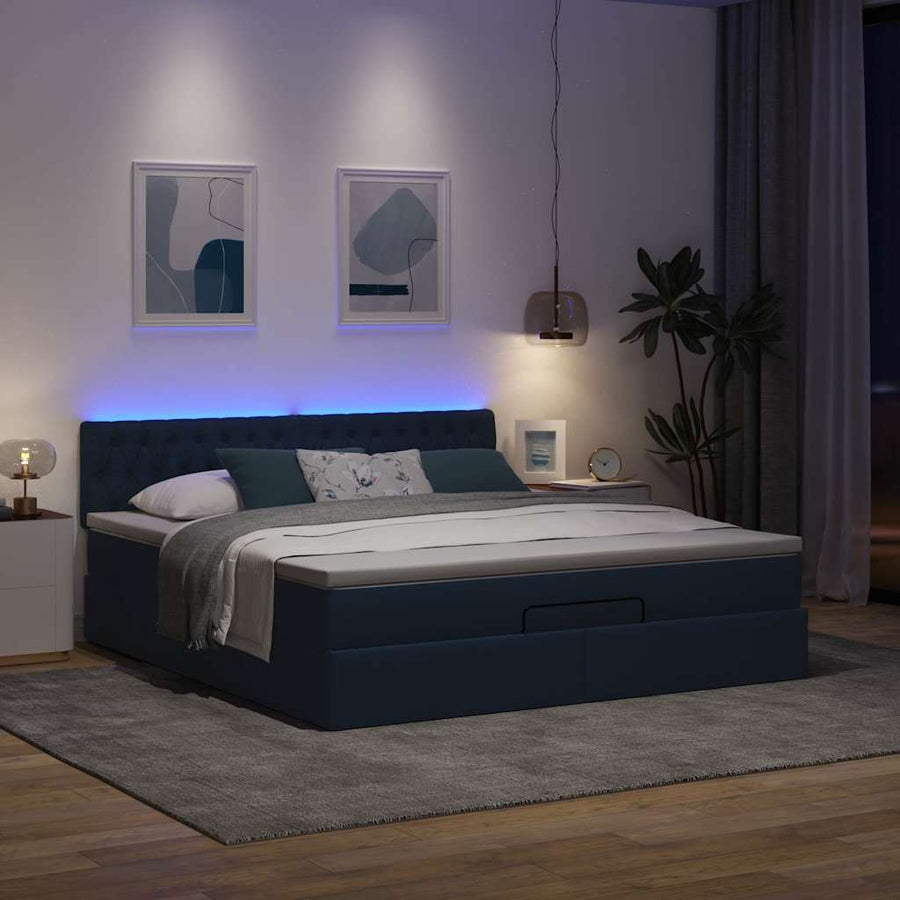 Ottoman bed met matras en LED's 160x200cm stof blauw