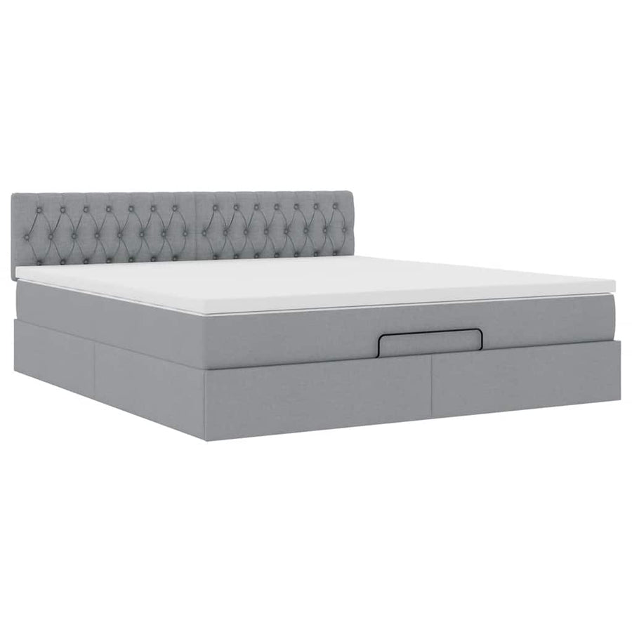 Ottoman bed met matras en LED's 180x200cm stof lichtgrijs