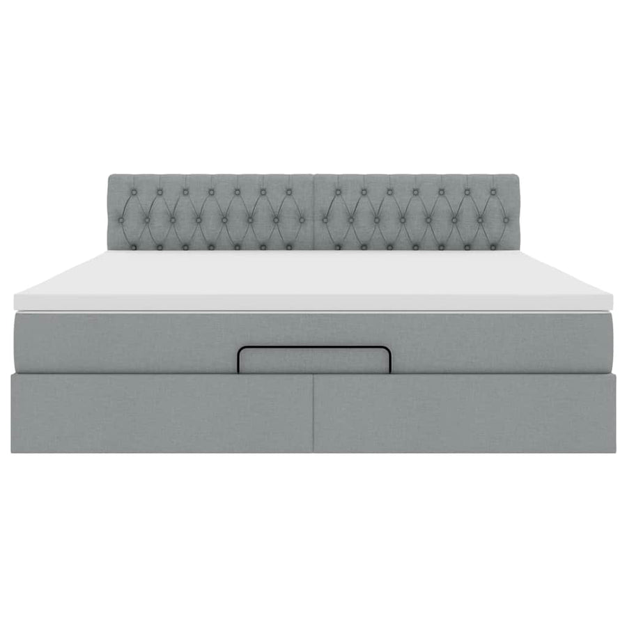Ottoman bed met matras en LED's 180x200cm stof lichtgrijs