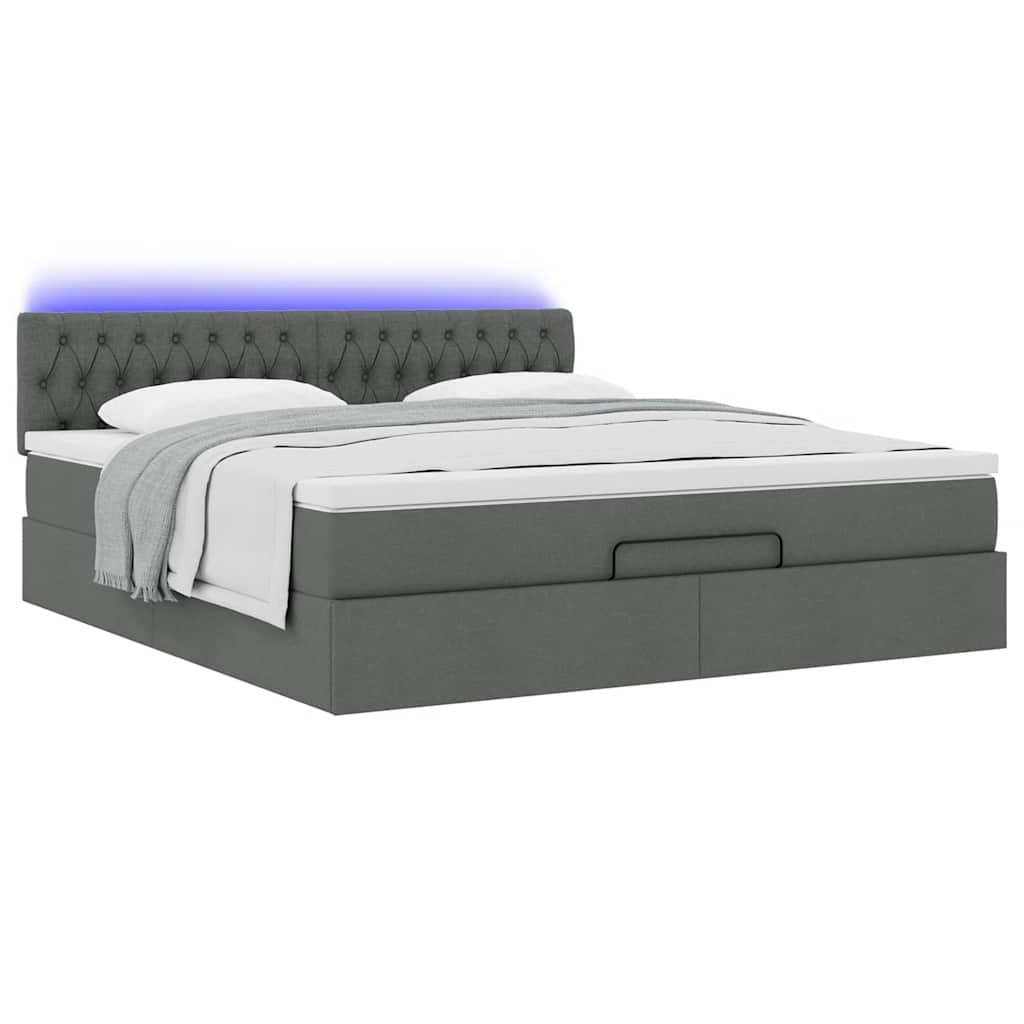 Ottoman bed met matras en LED's 180x200cm stof donkergrijs