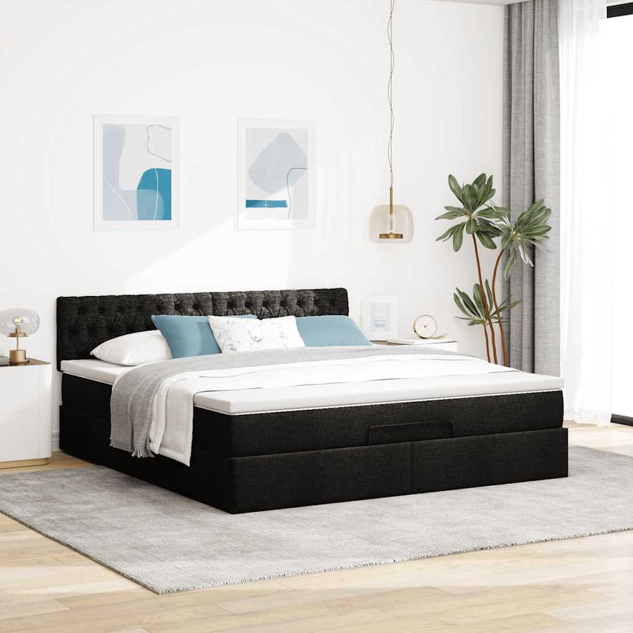 Ottoman bed met matras en LED's 180x200cm stof zwart