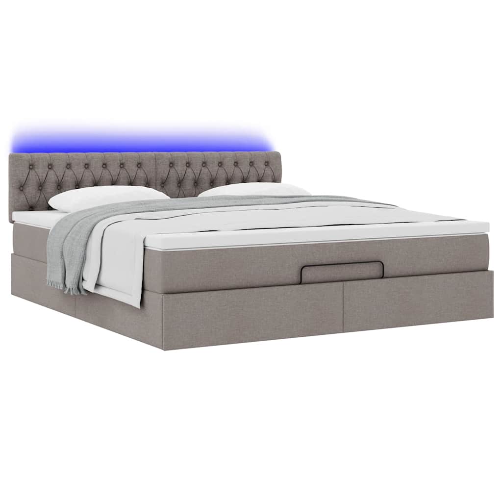 Bed poef met matras en LED's 180x200 cm stof taupe