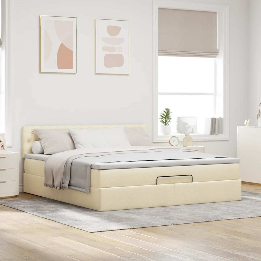 Ottoman bed met matras en LED's 180x200cm stof crèmekleurig