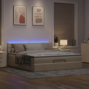 Ottomaans bed 180x200 cm stof crèmekleurig met opbergruimte en LED