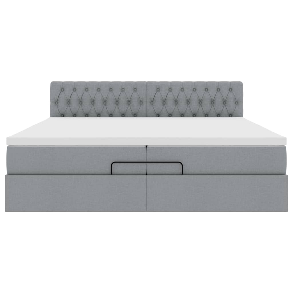 Ottoman bed met matrassen en LED's 200x200cm stof lichtgrijs