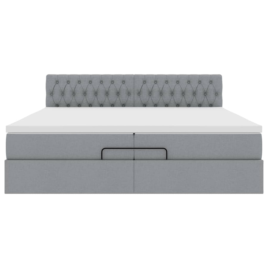 Ottoman bed met matrassen en LED's 200x200cm stof lichtgrijs