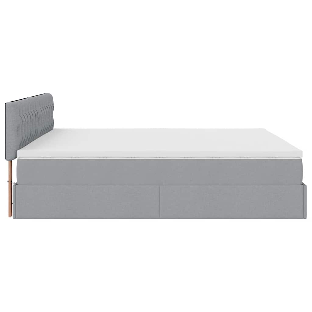 Ottoman bed met matrassen en LED's 200x200cm stof lichtgrijs