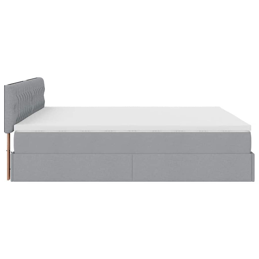 Ottoman bed met matrassen en LED's 200x200cm stof lichtgrijs