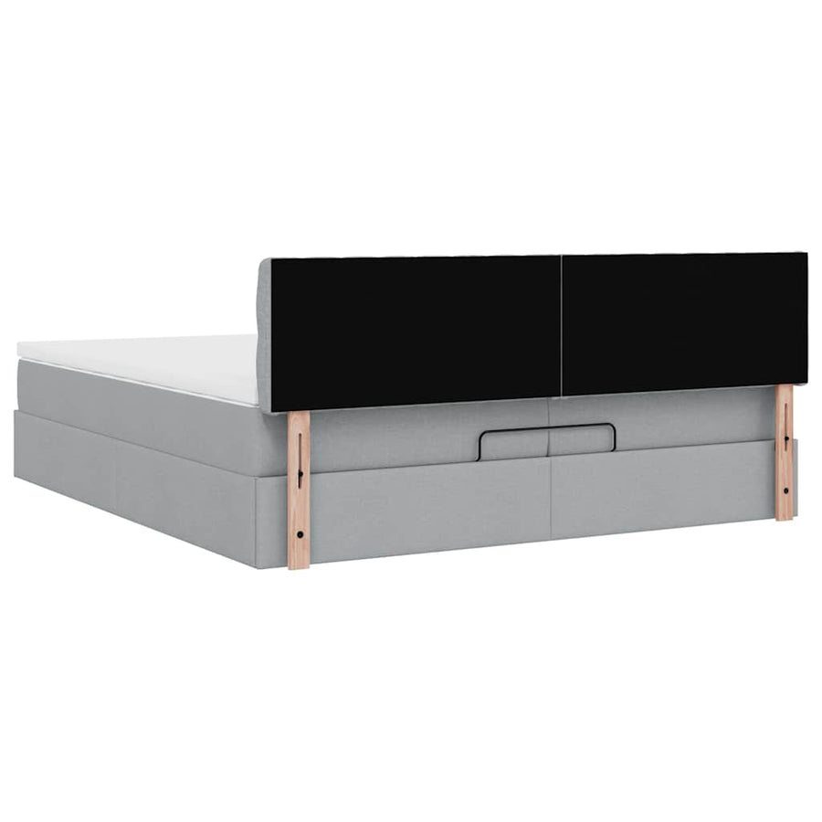 Ottoman bed met matrassen en LED's 200x200cm stof lichtgrijs