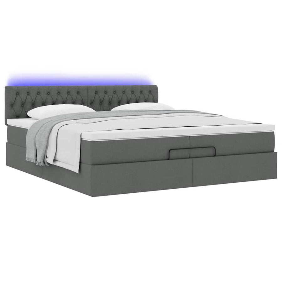Ottoman bed met matrassen en LED's 200x200cm stof donkergrijs