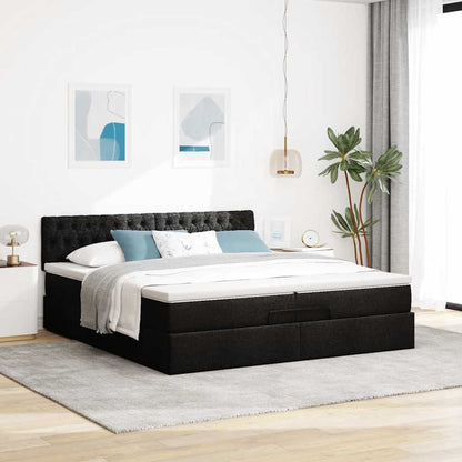 Ottoman bed met matrassen en LED's 200x200cm stof zwart
