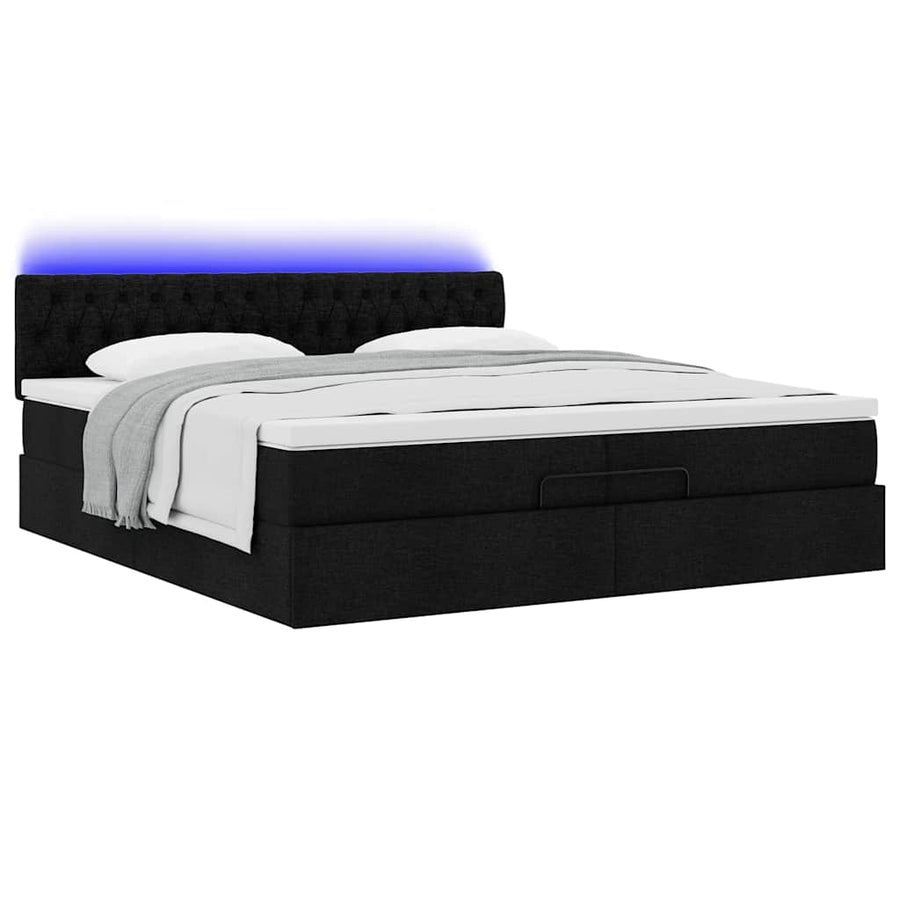 Ottoman bed met matrassen en LED's 200x200cm stof zwart