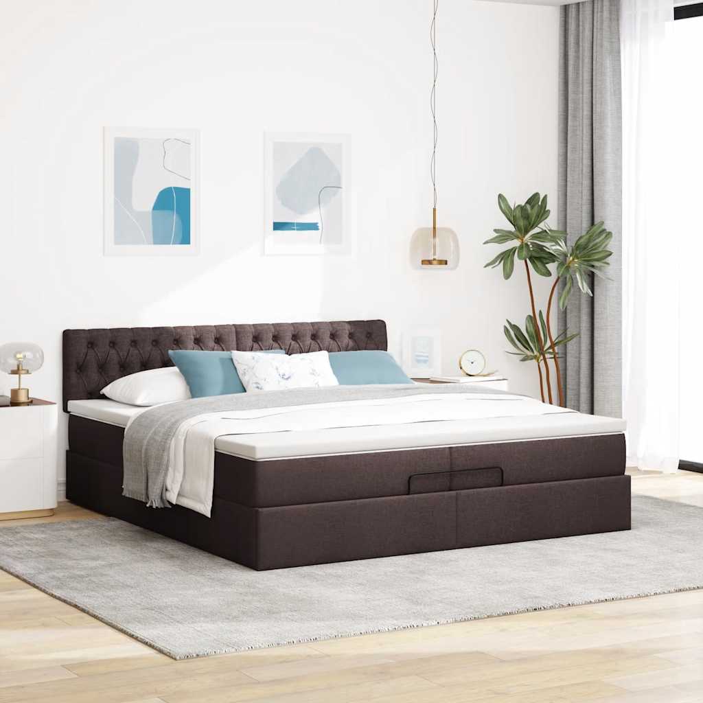 Ottoman bed met matrassen en LED's 200x200cm stof donkerbruin