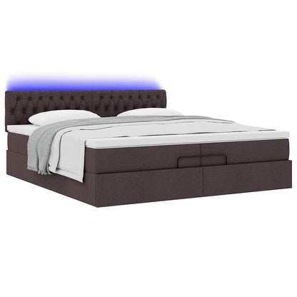 Ottoman bed met matrassen en LED's 200x200cm stof donkerbruin