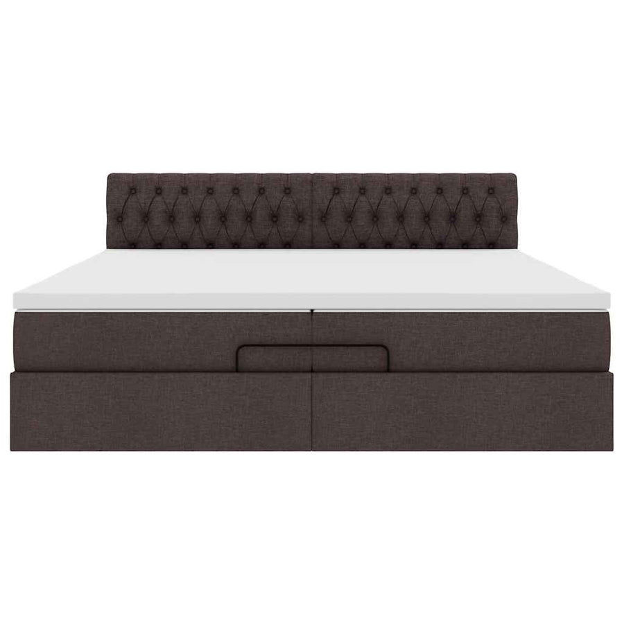 Ottoman bed met matrassen en LED's 200x200cm stof donkerbruin