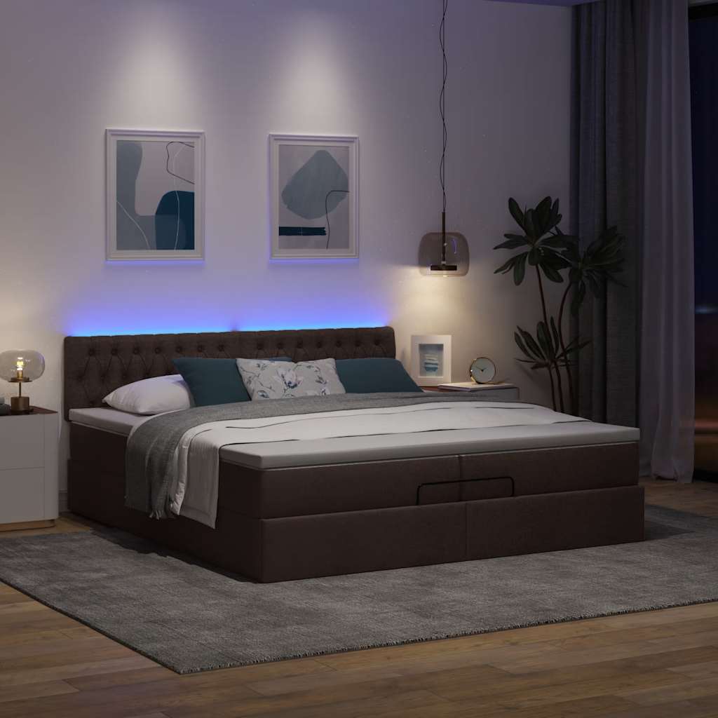 Ottoman bed met matrassen en LED's 200x200cm stof donkerbruin
