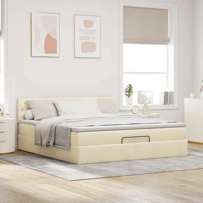 Ottoman bed met matrassen en LED's 200x200cm stof crèmekleurig