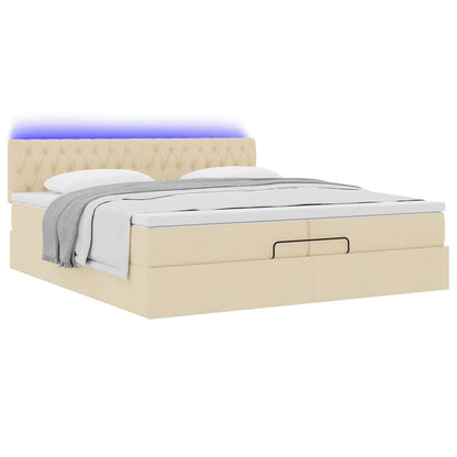 Ottoman bed met matrassen en LED's 200x200cm stof crèmekleurig