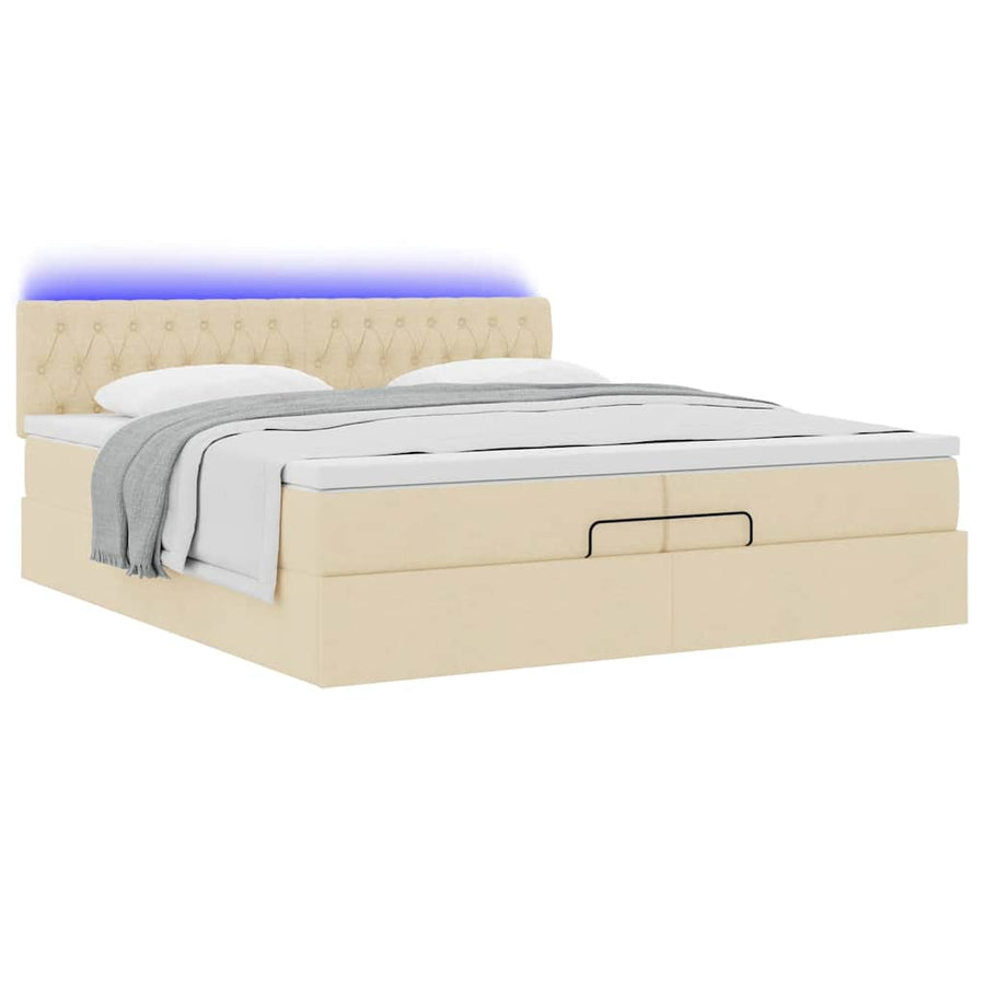 Ottoman bed met matrassen en LED's 200x200cm stof crèmekleurig