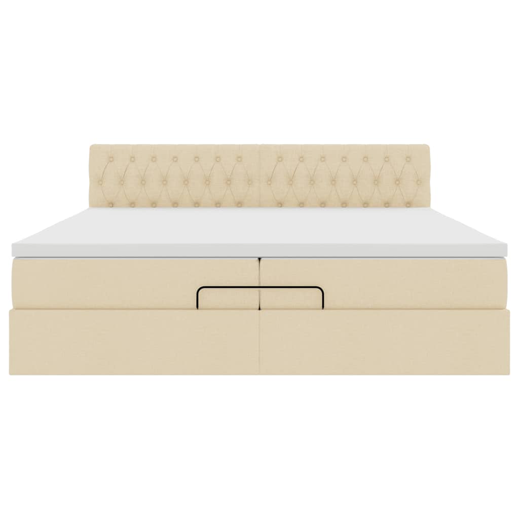 Ottoman bed met matrassen en LED's 200x200cm stof crèmekleurig