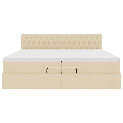 Ottoman bed met matrassen en LED's 200x200cm stof crèmekleurig
