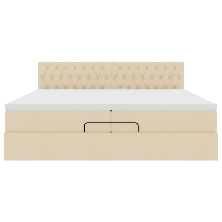 Ottoman bed met matrassen en LED's 200x200cm stof crèmekleurig
