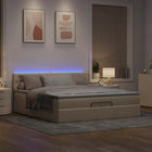 Ottomaans bed 200x200 cm stof crèmekleurig met opbergruimte en LED