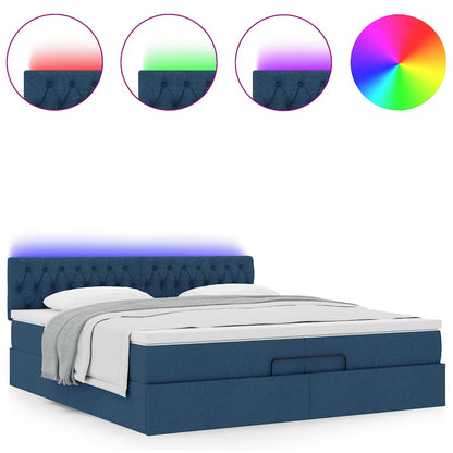 Ottoman bed met matrassen en LED's 200x200cm stof blauw