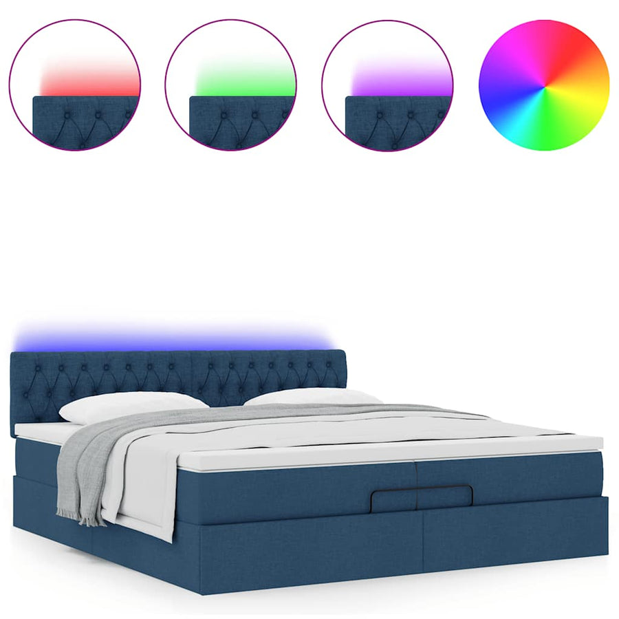 Ottoman bed met matrassen en LED's 200x200cm stof blauw
