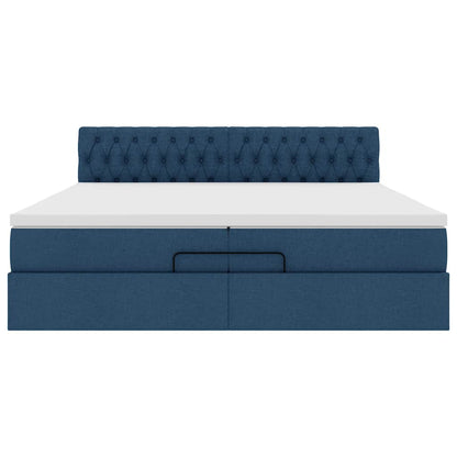 Ottoman bed met matrassen en LED's 200x200cm stof blauw