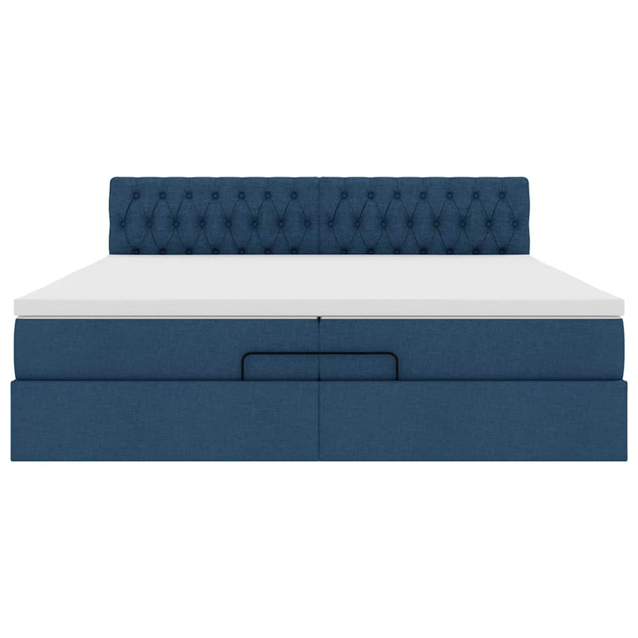 Ottoman bed met matrassen en LED's 200x200cm stof blauw