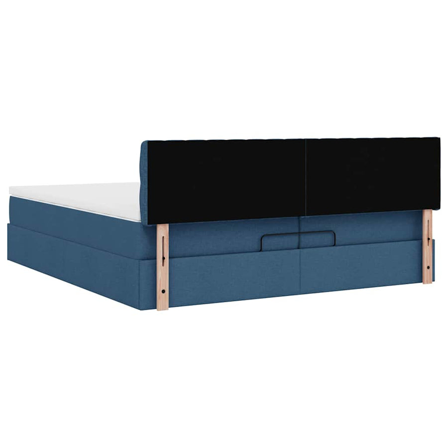 Ottoman bed met matrassen en LED's 200x200cm stof blauw
