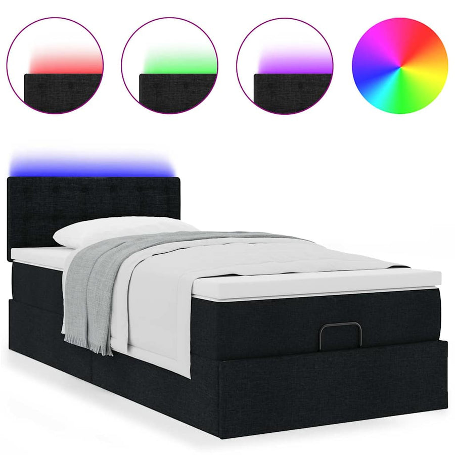 Ottoman bed met matras en LED's 80x200cm stof zwart