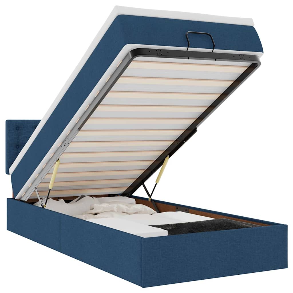 Ottoman bed met matras en LED's 80x200cm stof blauw