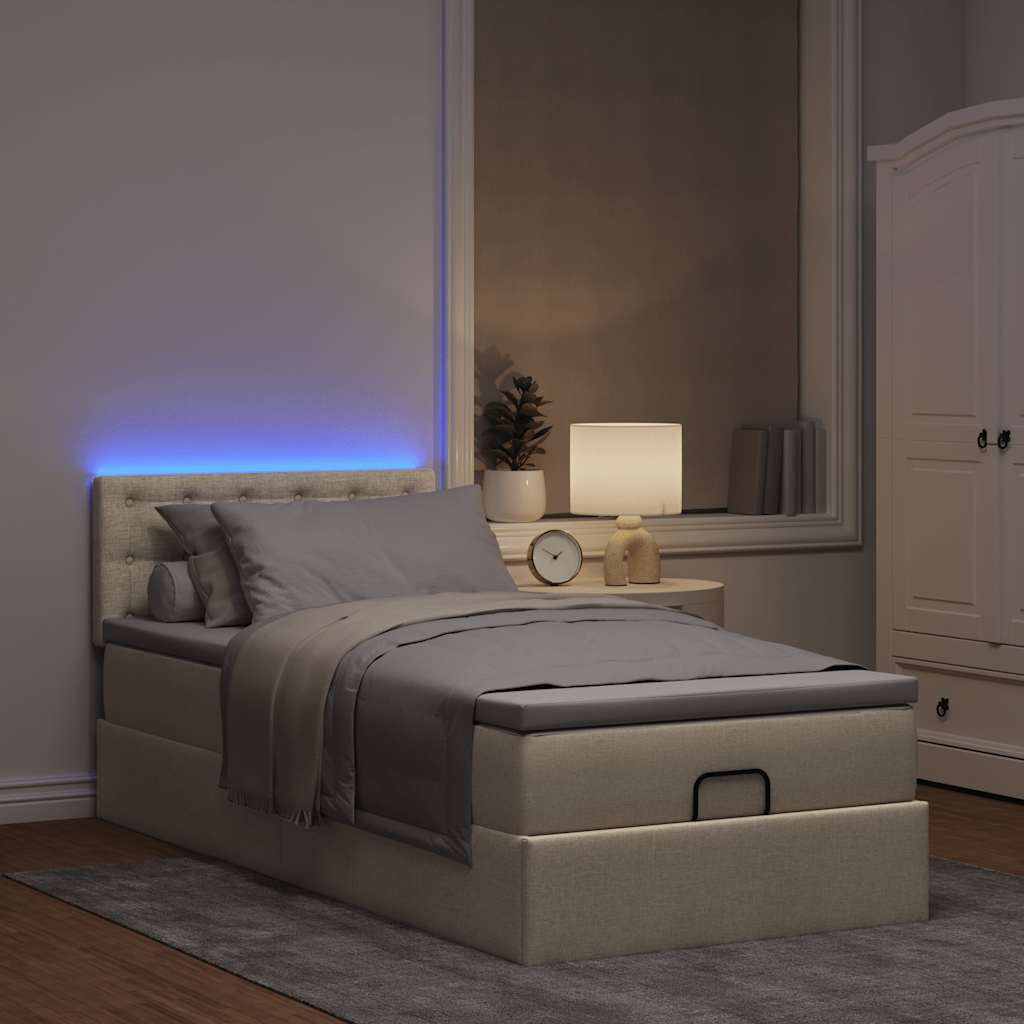 Ottoman bed met matras en LED's 90x190cm stof crèmekleurig