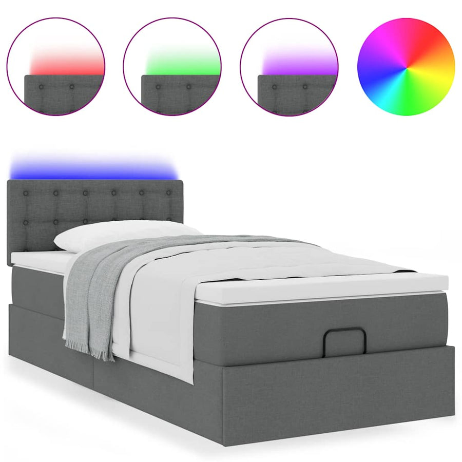 Ottoman bed met matras en LED's 90x200 cm stof donkergrijs