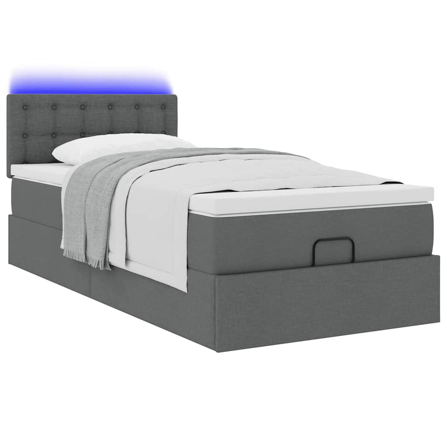 Ottoman bed met matras en LED's 90x200 cm stof donkergrijs